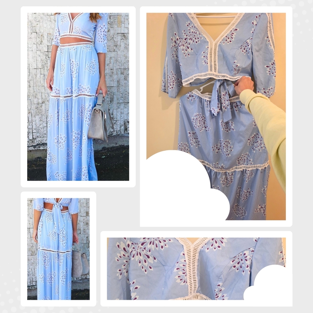 Blue Boho Maxi Dress with Embroidered Details